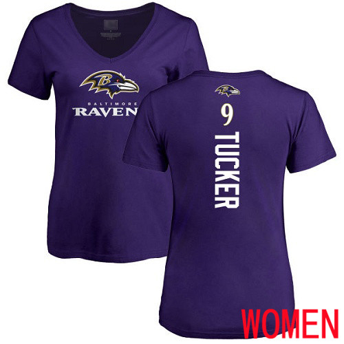 Baltimore Ravens Purple Women Justin Tucker Backer NFL Football #9 T Shirt